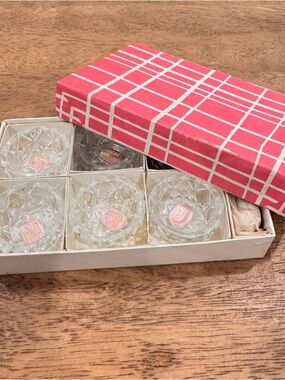 Vintage Bohemia Glass Crystal Salt Cellar Set of 6 with Spoons Clear Glass